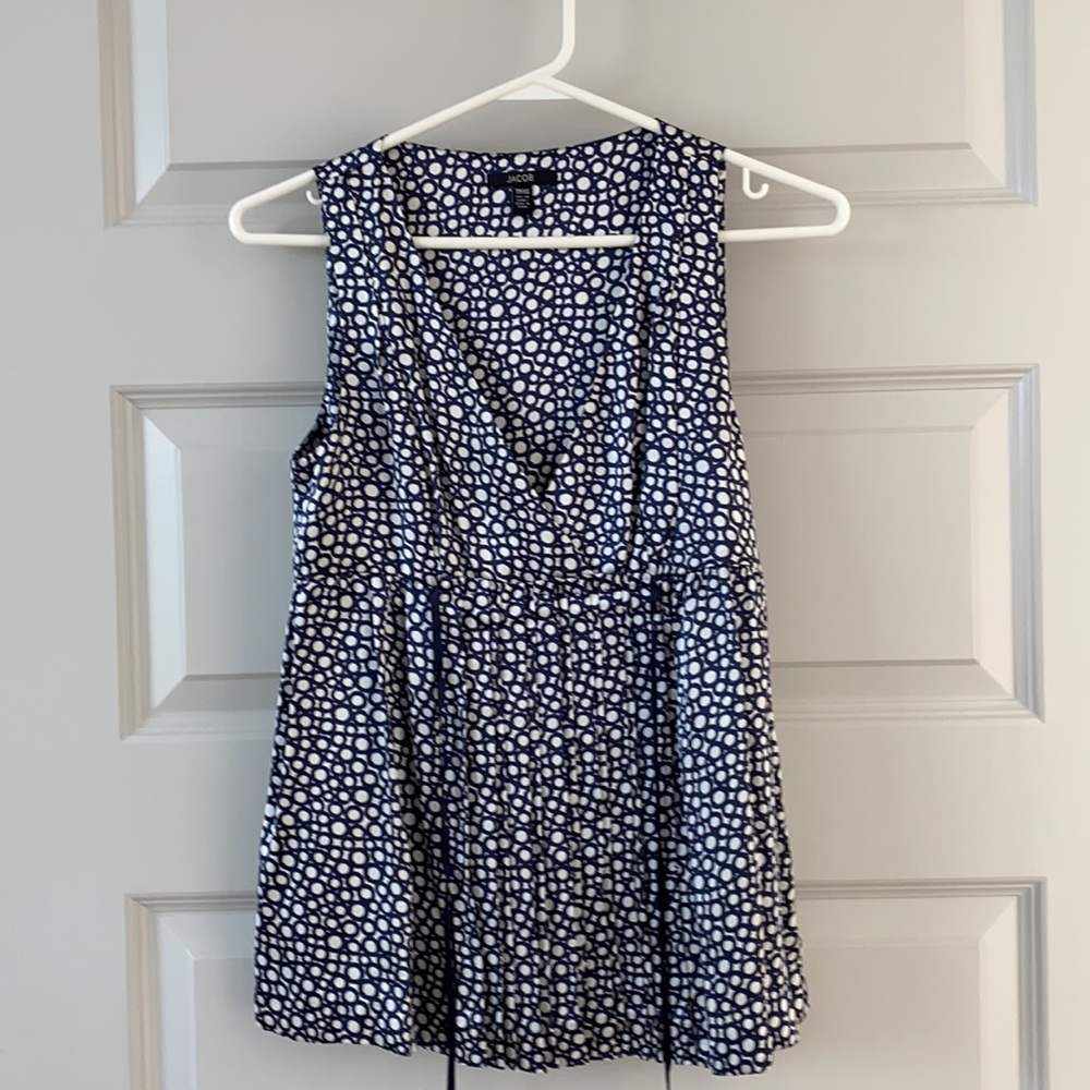 Jacob 100% silk blue and white circle top